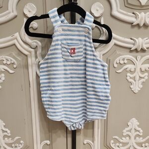 Country Road Baby Boy Blue & White Striped Terry Overalls Size 6-12 Months